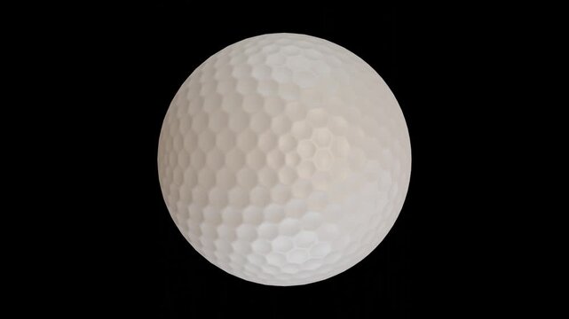 A high-quality 3D render featuring a white golf ball rotating smoothly in a continuous loop
