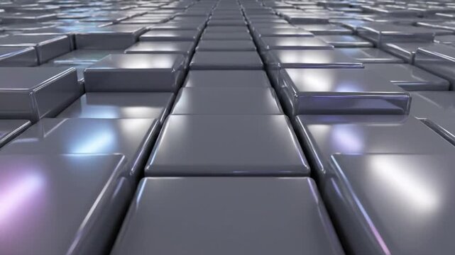 Shiny llic cubes rise and fall in a seamless abstract pattern background