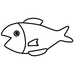 Minimalist Fish Line Art Icon Isolated on White Background