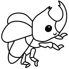 Cute Cartoon Rhinoceros Line Art Illustration Isolated on White Background