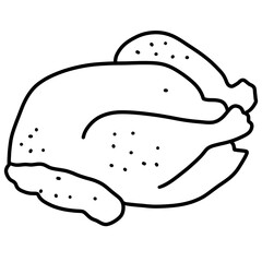 Whole Roasted Chicken Line Art Illustration Isolated on White Background