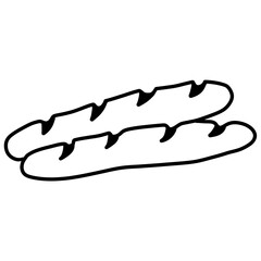 Hand-Drawn Baguette Line Art Illustration Isolated on White Background