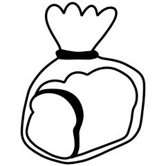 Minimalist Black Line Icon of Bagged Bread Loaf Isolated on White Background