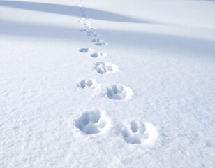 Fototapeta premium Animal paw prints tracking through fresh snow