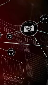 Vertical video: Flare flaring seeding cam or music nodes linking into network over red HUD for data