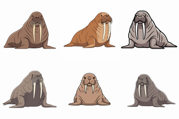 illustration set of walruses on a white background