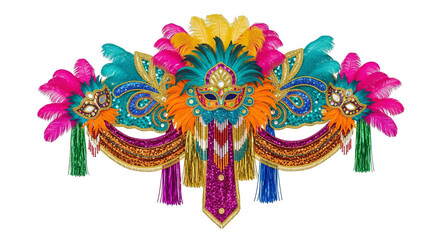 Fototapeta premium Vibrant Carnival Mask And Feathers Decoration On Black