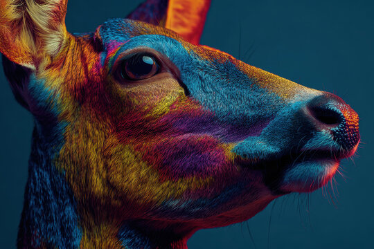 Color Blocking Technique Used in a Conceptual Portrait of a Deer With Bright Colors and Abstract Design