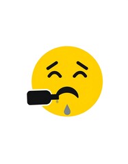 A yellow, sad-faced emoji with closed eyes and a crying mouth. A black bottle is held, with a single tear falling from it