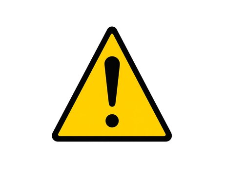A yellow triangular warning sign with a black exclamation mark inside, set against a plain white background. It symbolizes caution