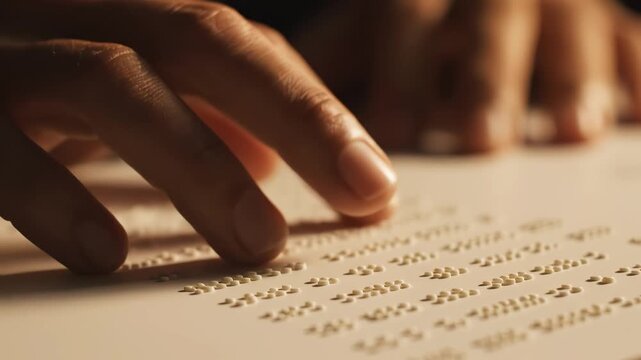 Hands reading braille text