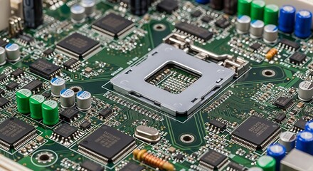Obraz premium Close up of a circuit board featuring electronic components and processors