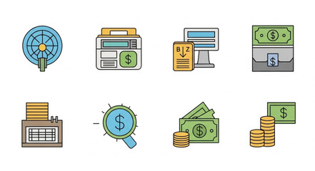 Financial Icons Set Business Money Investment Growth.