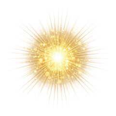Fototapeta premium A radiant burst of golden light against a stark white background isolated on transparent background