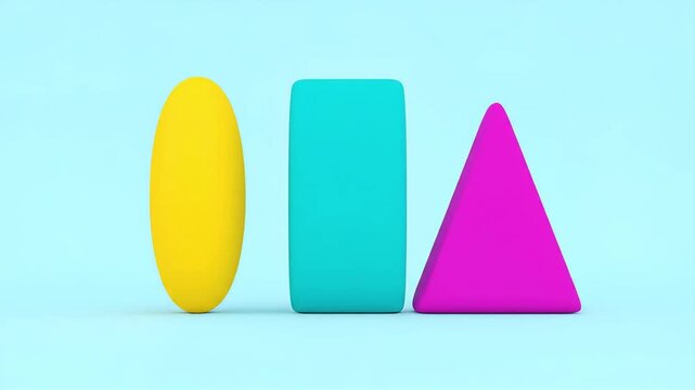 Shapes arranged in a row on a colored background in a video frame