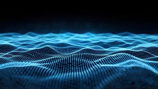 Abstract Wave of Energy: An intricate network of shimmering, blue particles, forming a mesmerizing wave pattern that embodies the essence of data, technology, and interconnectedness.