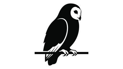 Black and white illustration of an owl perched on a branch. isolated on white background, Vector
