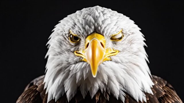 Bald Eagle portrait with intense stare, and black.
