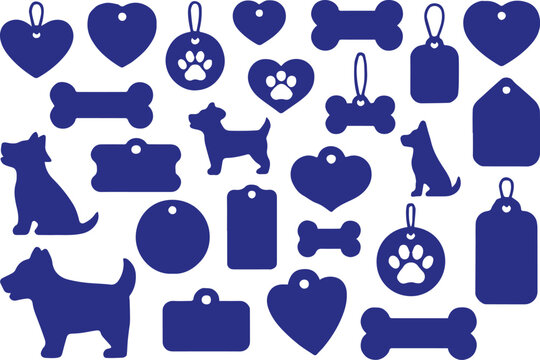 dog tag design vector pet id labels heart bone paw print dog shapes