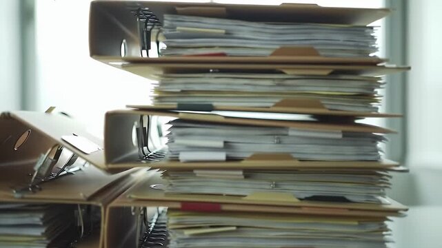 Documents Organized in Stacked Folders at Office Workspace