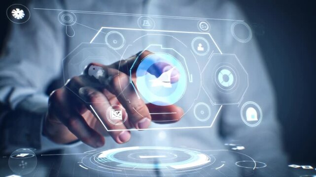 Business Technology Touchscreen Interface With Digital Data Visualization and Futuristic User Interaction, educational, no logos, no text