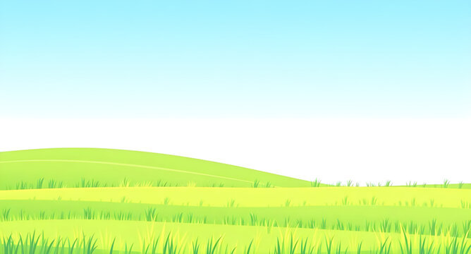 cartoon, nature, landscape, grassland, greenfield, meadow, field, pasture, lawn, countryside, rural, outdoor, scenery, horizon, plains, farmland, sky, bluesky, clouds, cloudscape, sunlight, sunny, bri