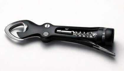 Obraz premium Elegant Black and Silver Waiters Corkscrew on White Background.