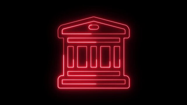 Neon red bank building glowing and flashing