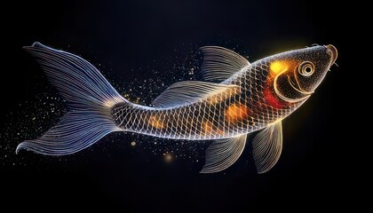 Fototapeta premium Elegant Koi Fish Illustration with Intricate Details on Black Background.