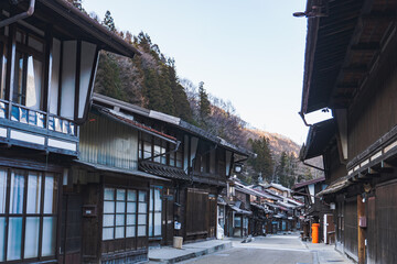 日本：旧中山道の奈良井宿／１キロ続く宿場町／長野県塩尻市
