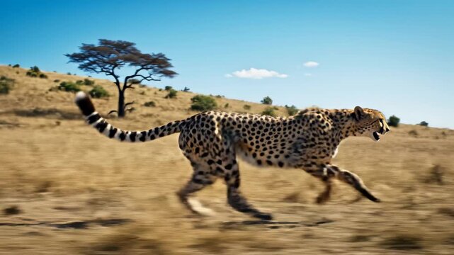 Cheetah running in dry grassland