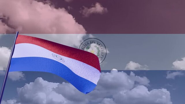 Paraguay Flag Waving in the Wind with Cloud Time Lapse and Transparent Flag Overlay &ndash; 4K Horizonta