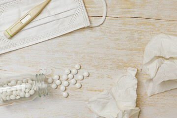 	マスクとティッシュと薬と体温計