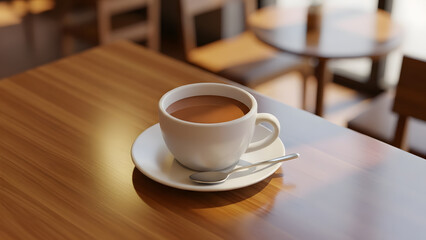 Fototapeta premium Cozy Coffee Cup on Wooden Table in Cafe
