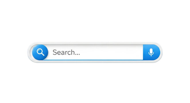 Search bar with magnifying glass and microphone icons on transparent background for online query