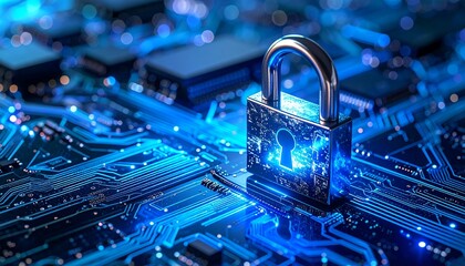 metal padlock securing a digital circuit board, 