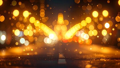golden bokeh lights background, defocused city lights at night, 