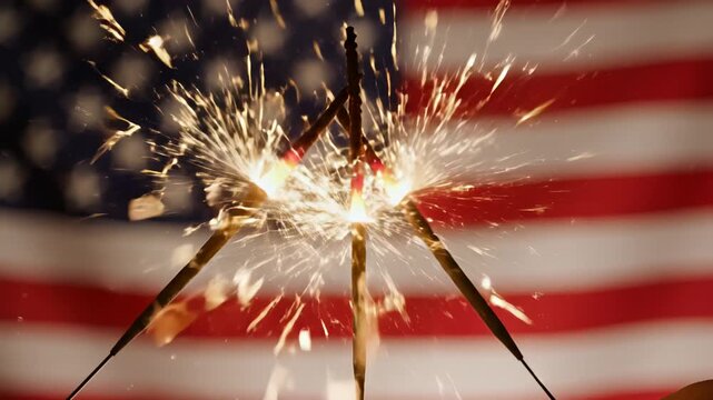 Sparklers with American flag background