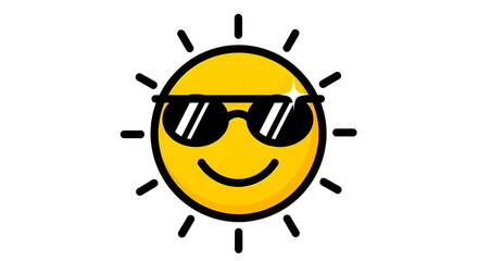 Yellow smiley face with sunglasses and sun rays, black background