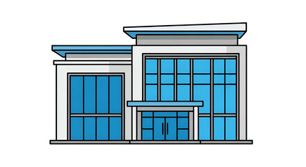 Modern, two-story building with large windows and a flat roof