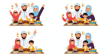Muslim family celebrating Eid al-Fitr with festive meal