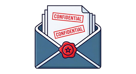 Blue envelope with confidential documents sealed in wax, on black