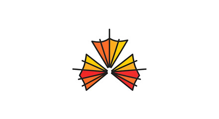 Graphic symbol featuring three stylized, radiating, colorful shapes