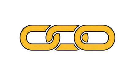 Yellow stylized chain link design on a black background