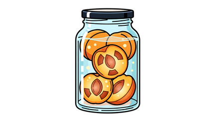 Cartoon jar filled with preserved halves of yellow stone fruit