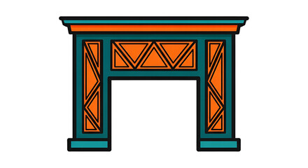 Geometric abstract arch with teal and orange contrasting colors, black background