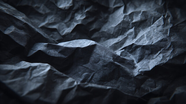Dark Blueish Gray Crumpled Paper Texture Close Up abstract