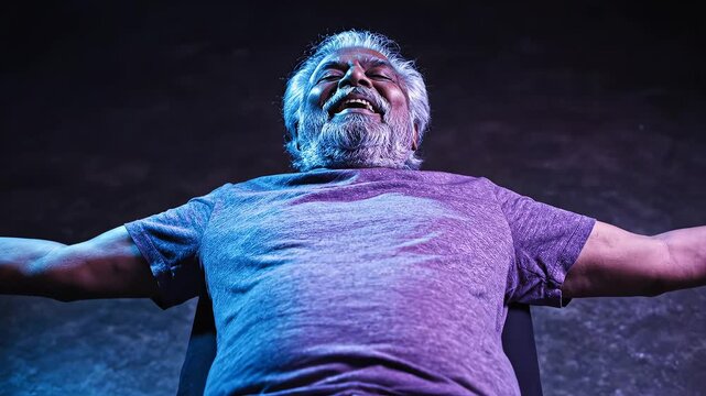Elderly man relaxing with arms outstretched