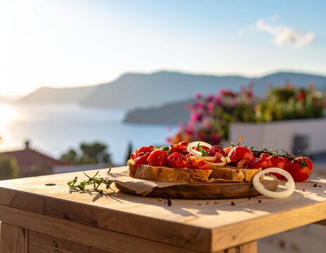 ger&ouml;stestes brot mit tomaten und zwiebeln