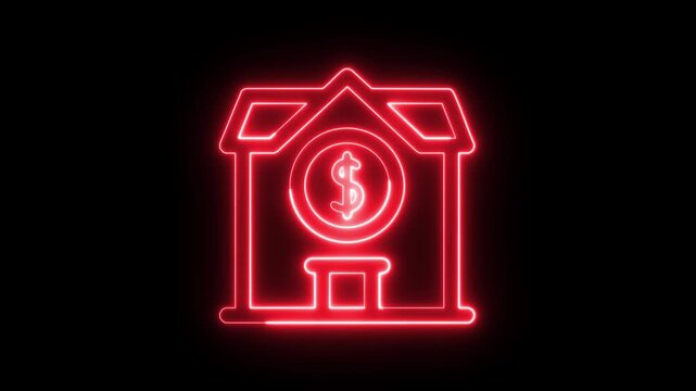 Neon glow bank building with dollar sign